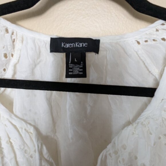 Karen Kane White Eyelet Cotton Tiered  Long Sleeve dress L - Picture 6 of 8